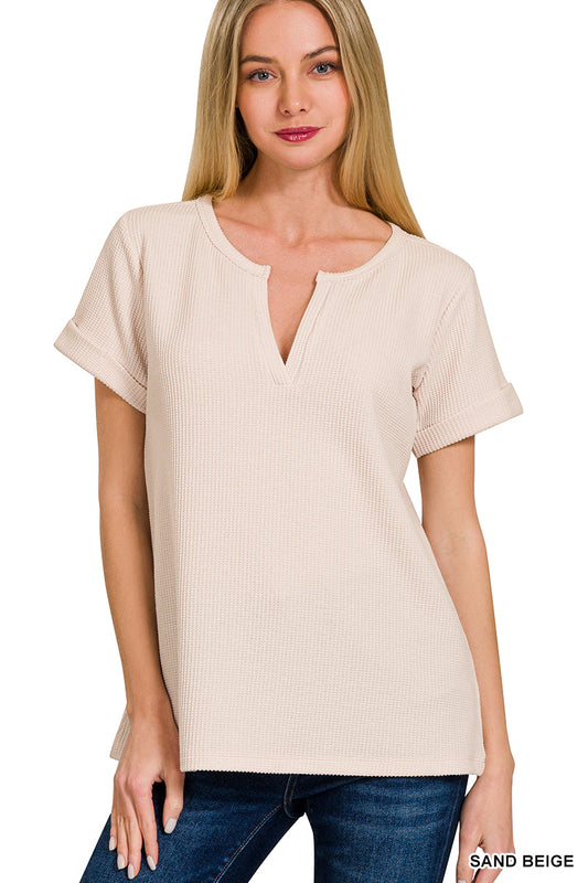 Sand Beige Waffle Henley