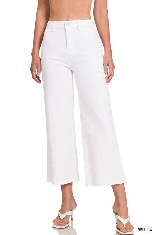 White Frayed Cropped Pants