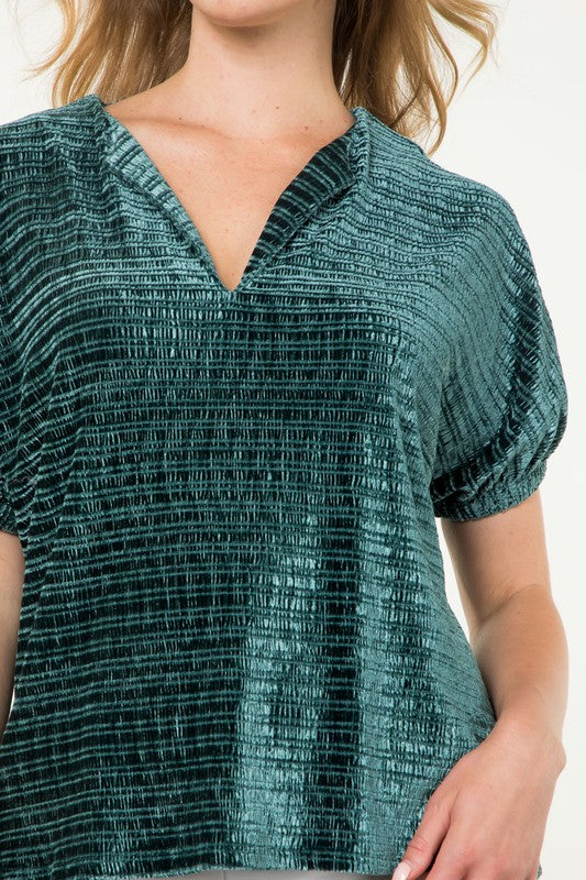 Teal Velvet V Top