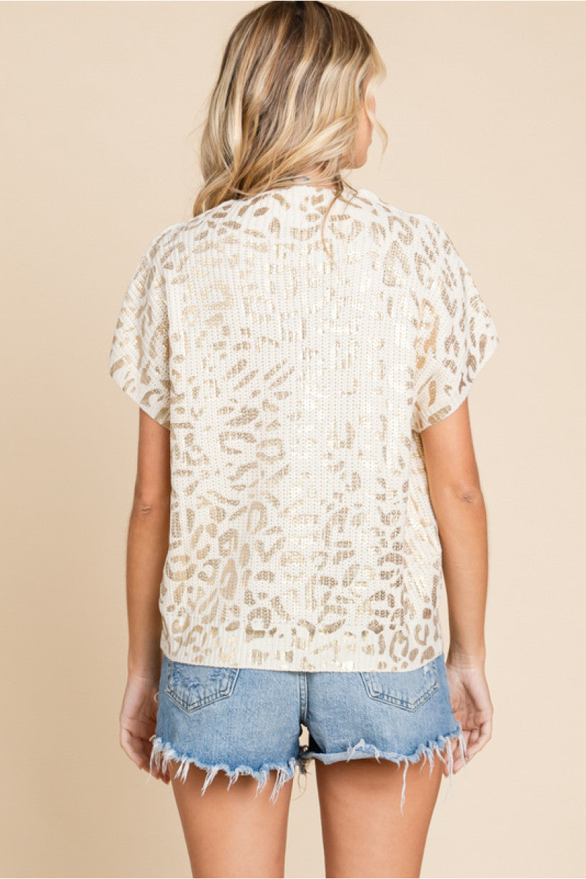 Metallic Leopard Knit Top