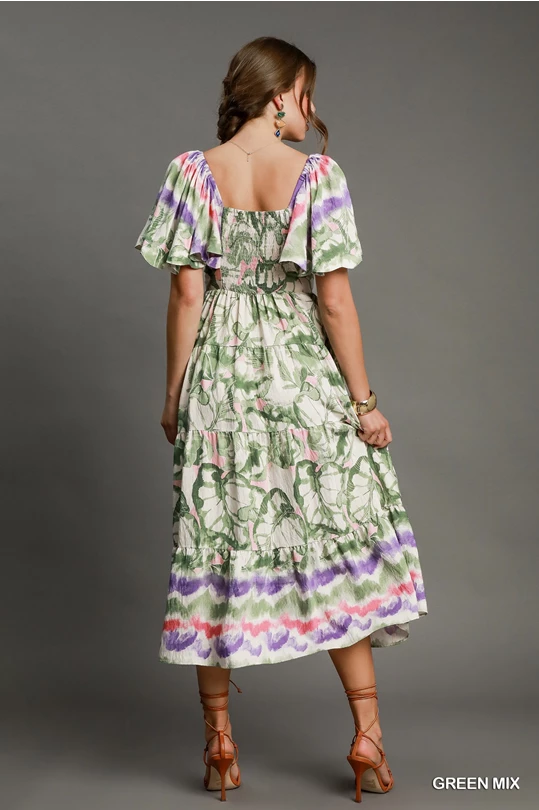 Bohemian Smocked Waist Midi Dress