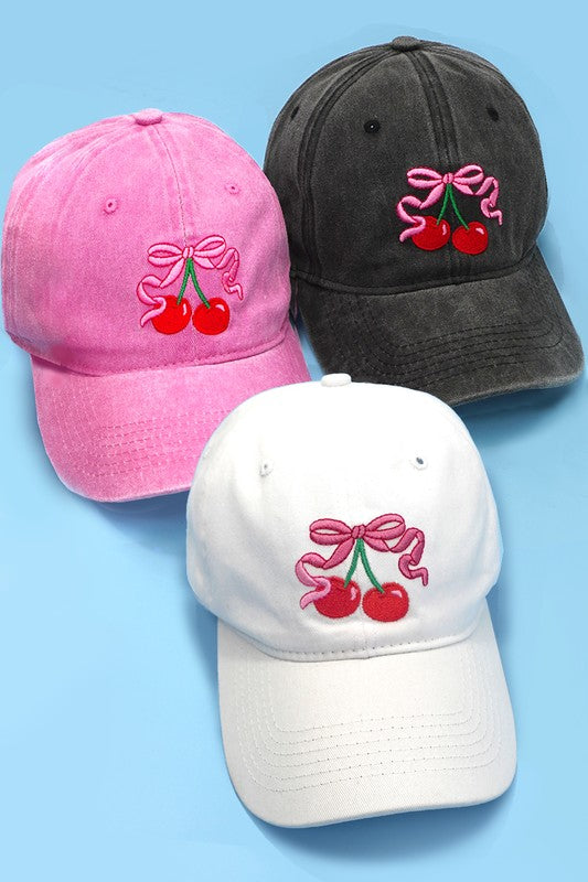 Cherry Bow Embroidered Cap