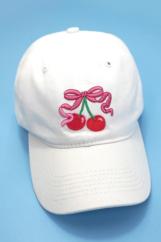 Cherry Bow Embroidered Cap