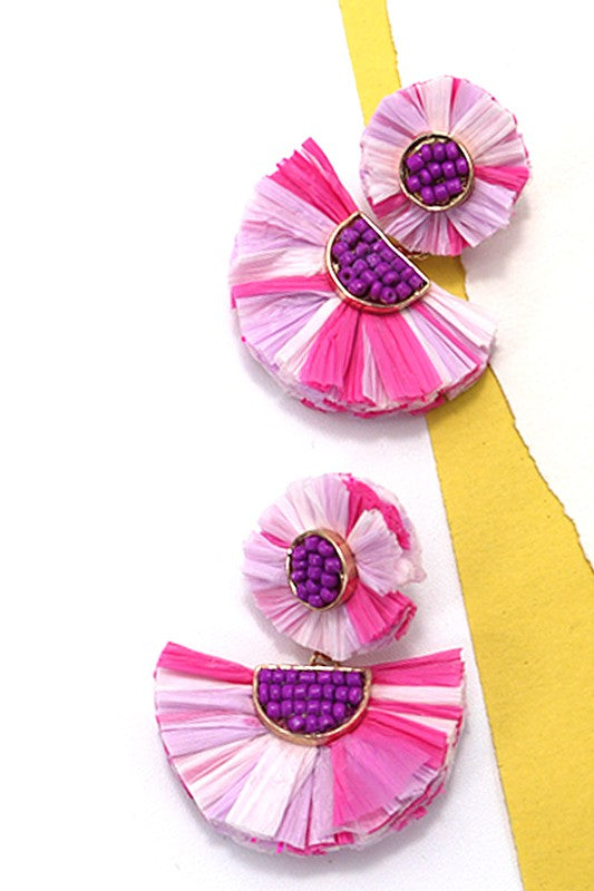 Raffia Beaded Drop Earrings