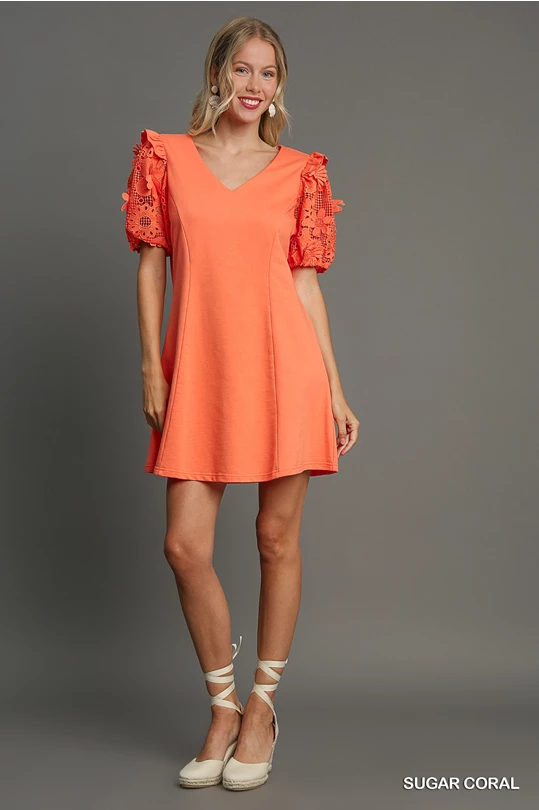 French Terry Coral Lace Sleeve Dress