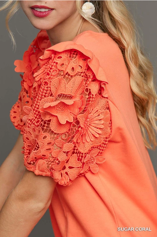 French Terry Coral Lace Sleeve Dress