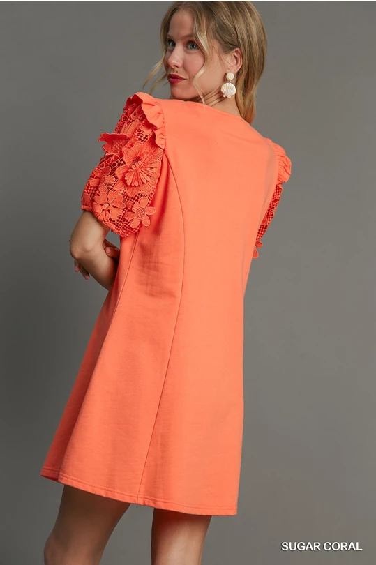 French Terry Coral Lace Sleeve Dress