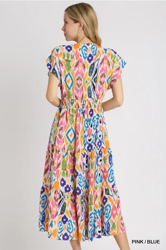Smocked Waist Abstract Midi Dress