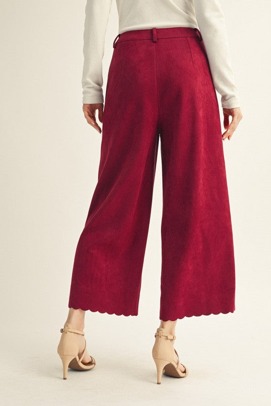 Scallop Edge Suede Pants