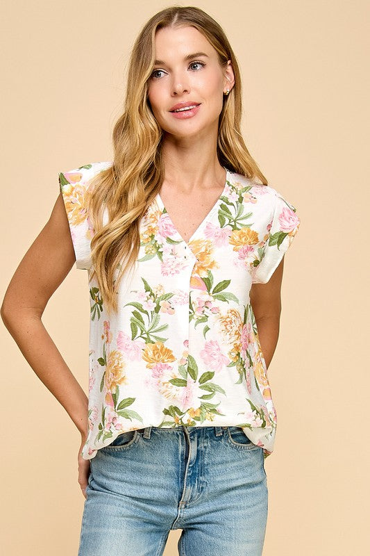 Sweet Floral V-Neck Top