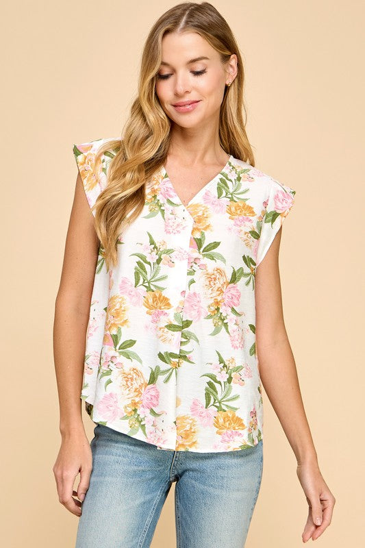 Sweet Floral V-Neck Top