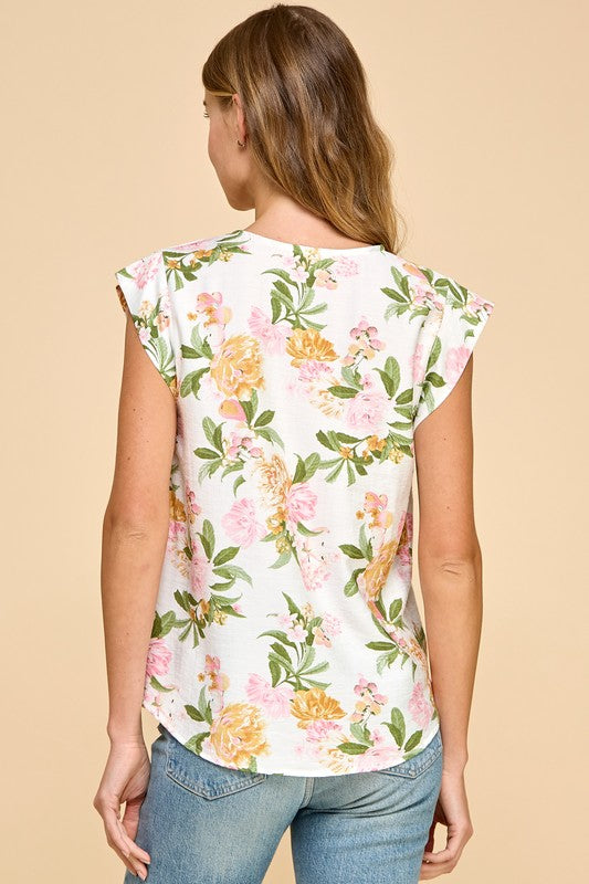 Sweet Floral V-Neck Top
