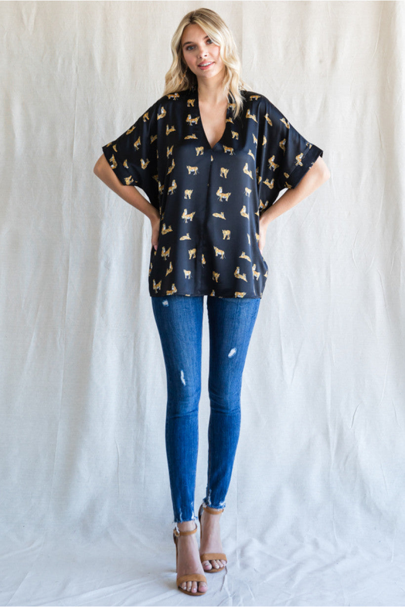 Satin Animal Print Boxy Top