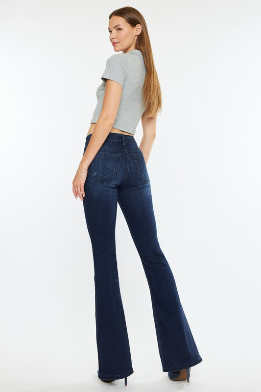 Mid Rise Dark Denim Flare Jeans