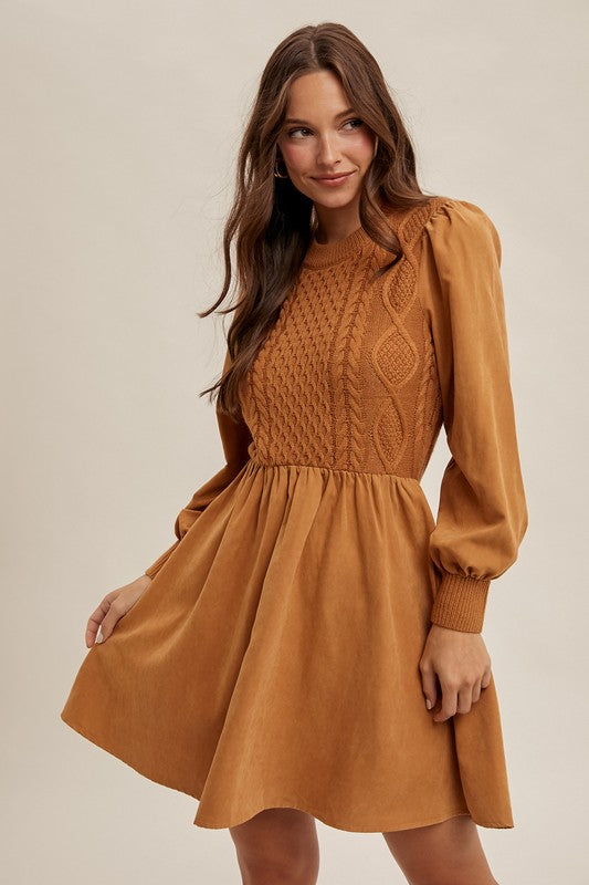 Camel Sweater Contrast Dress