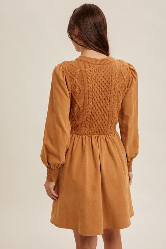 Camel Sweater Contrast Dress