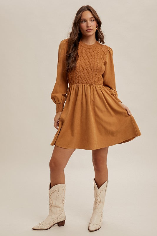 Camel Sweater Contrast Dress