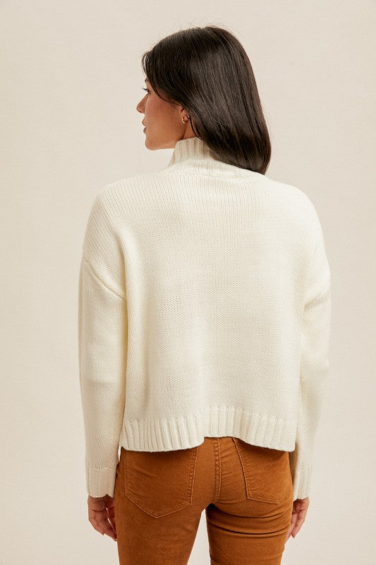 Floral Motif Cropped Turtle Sweater