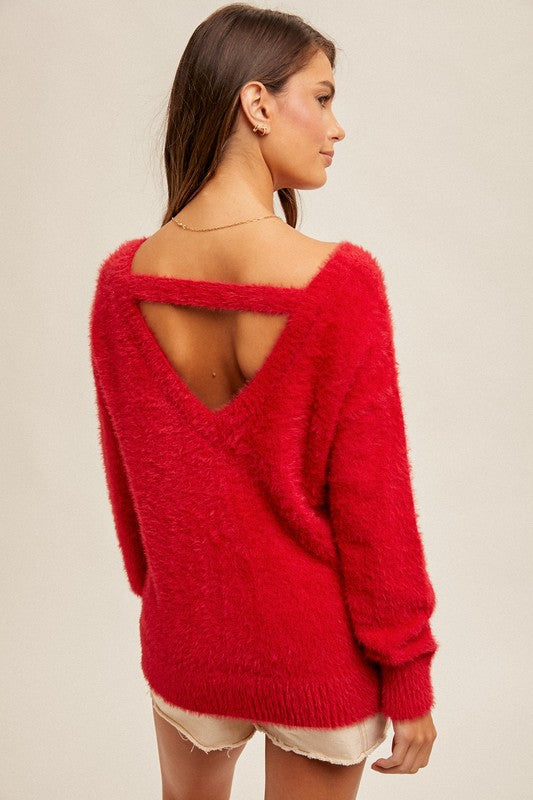 Red Merry Eyelash Sweater