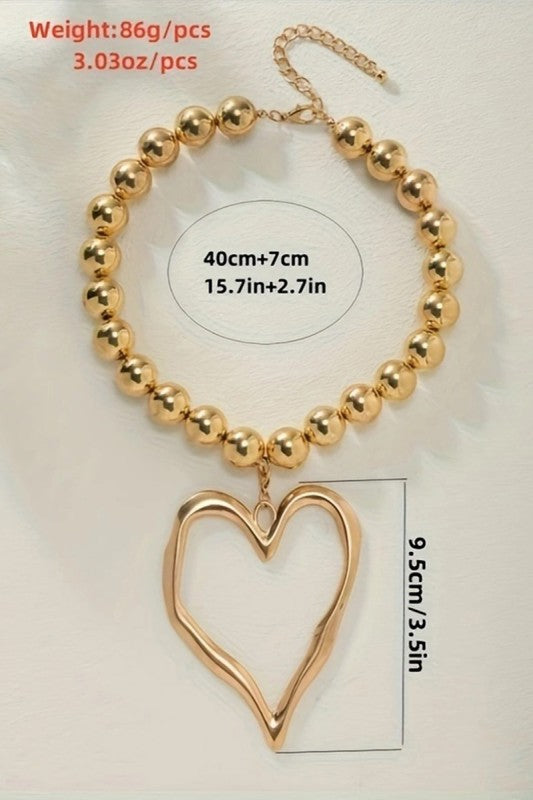 Large Gold Heart Pendant Necklace