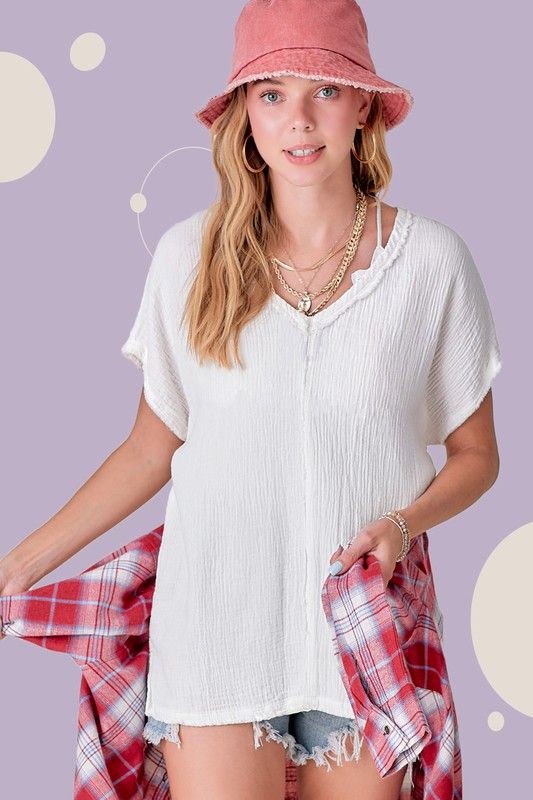 Cotton Gauze V-Neck Top