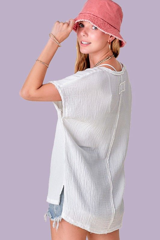 Cotton Gauze V-Neck Top