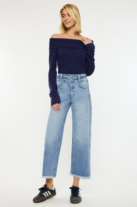 Double Button Cropped High Rise Jeans