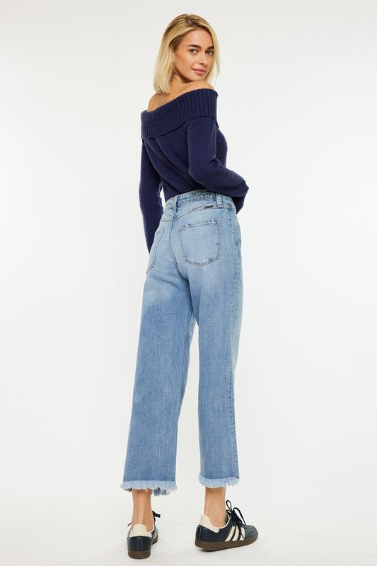 Double Button Cropped High Rise Jeans