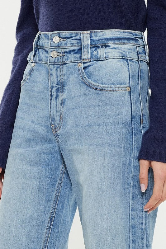 Double Button Cropped High Rise Jeans
