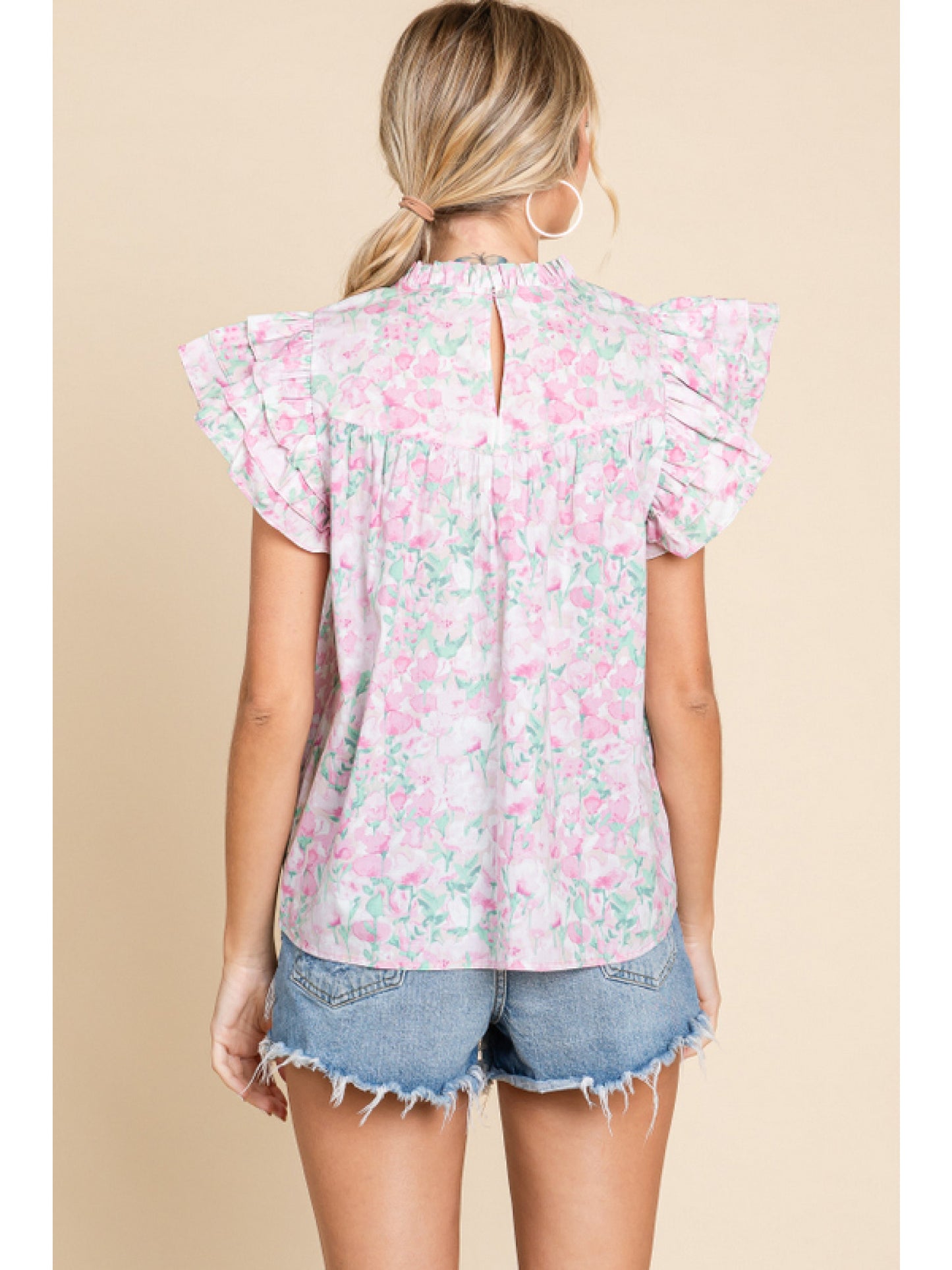 Frilled Sleeve and Embroidered Top
