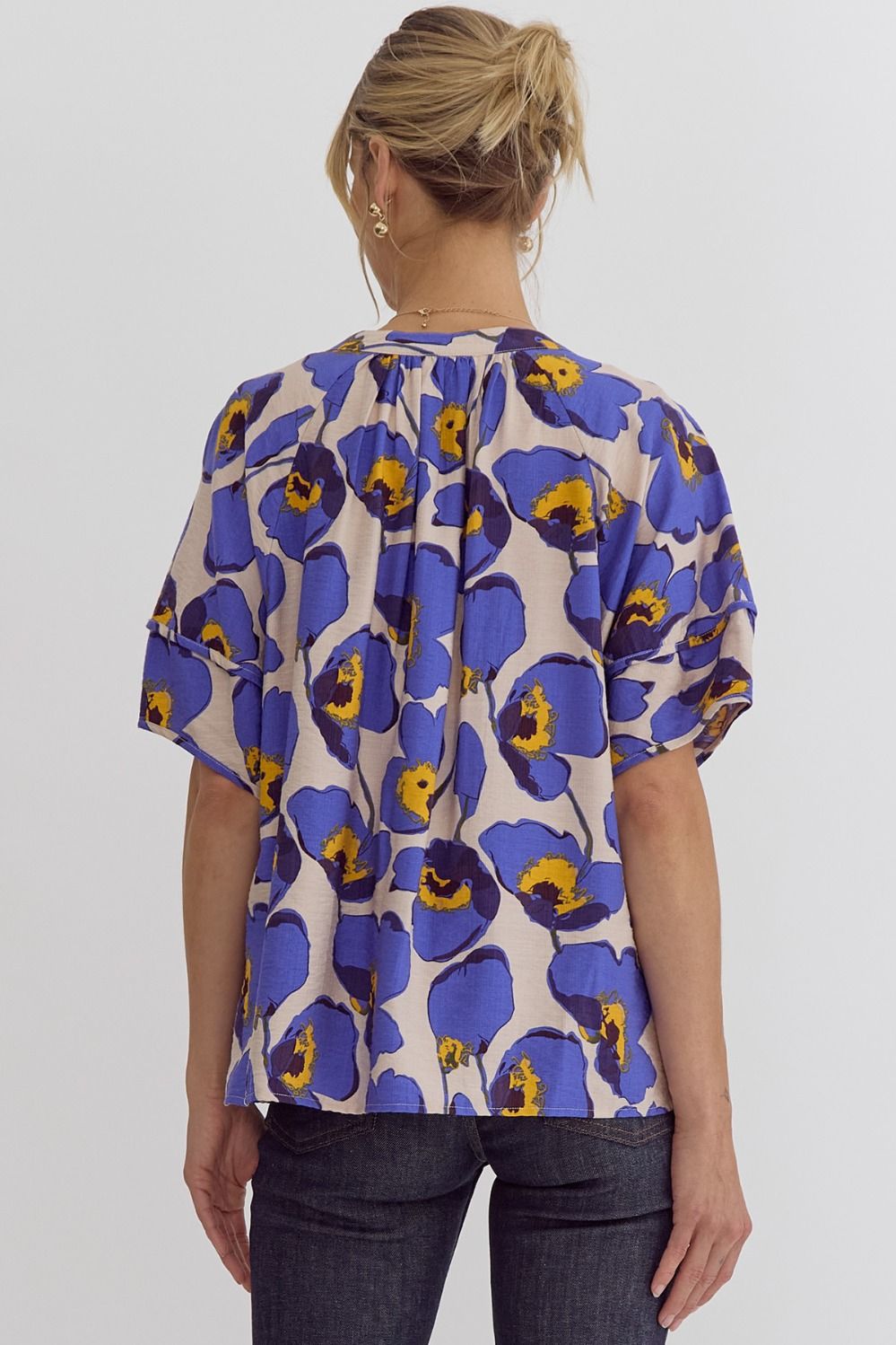 Indigo Floral Button Detail Blouse