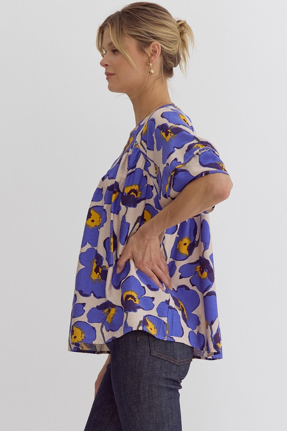 Indigo Floral Button Detail Blouse