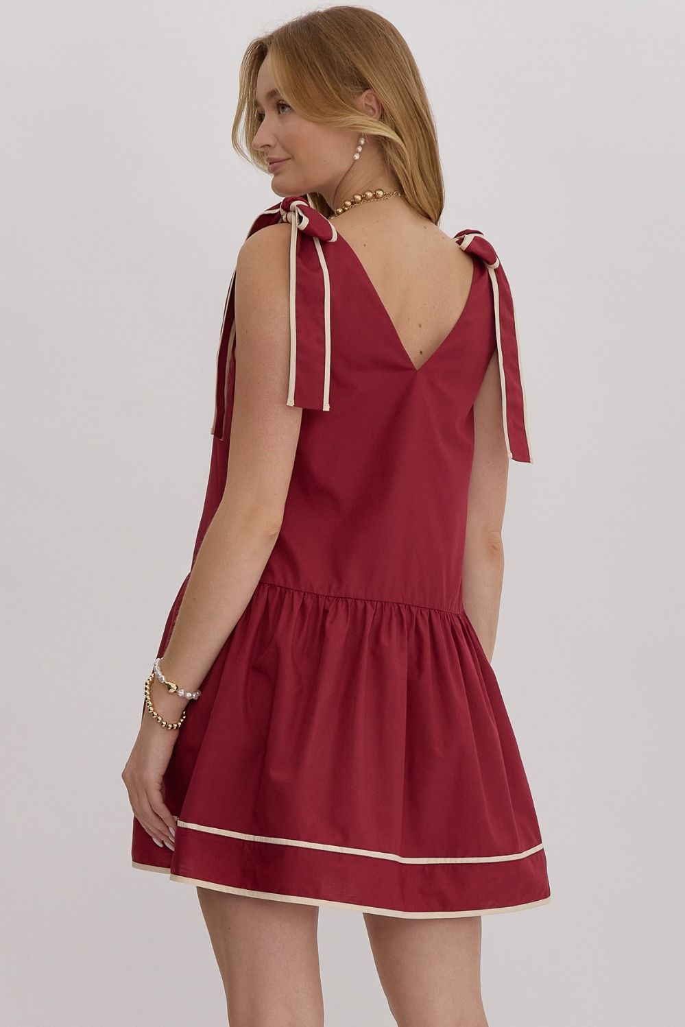 Crimson Shoulder Tie Mini Dress