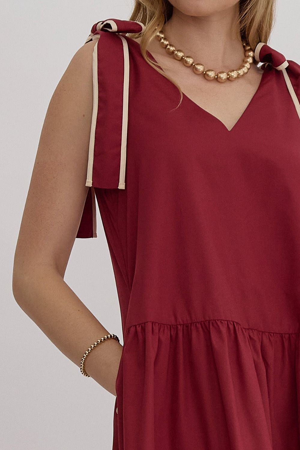 Crimson Shoulder Tie Mini Dress