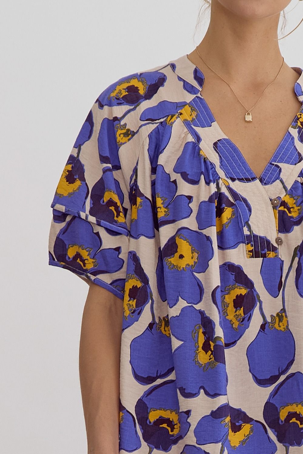 Indigo Floral Button Detail Blouse