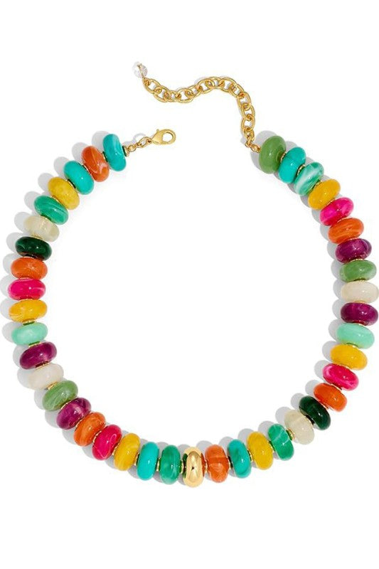 Gold Accent Candy Beaded Stackable Necklace