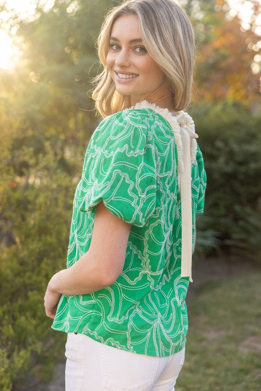 Green Fringe + Back Tie Top
