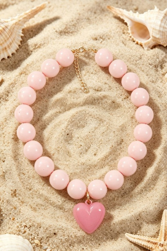 Acrylic Heart Charm Beaded Necklace