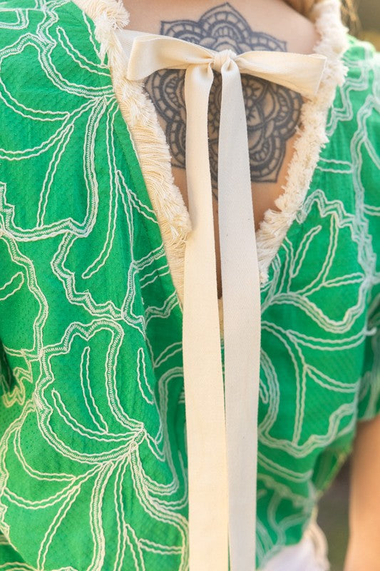 Green Fringe + Back Tie Top