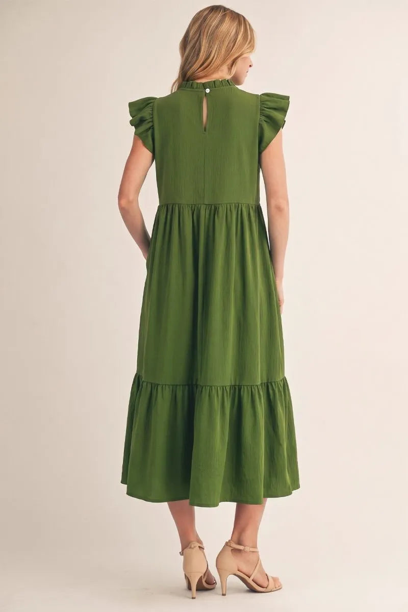 Embroidered Green + Orange Midi Dress