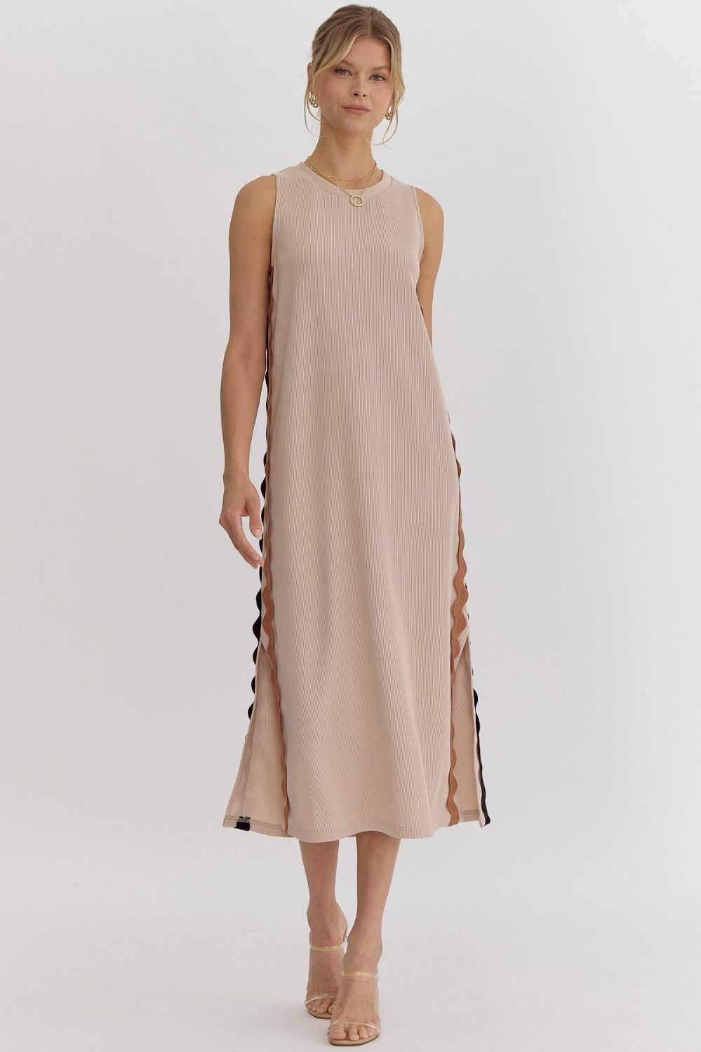 Taupe Ric Rac Detail Maxi Dress