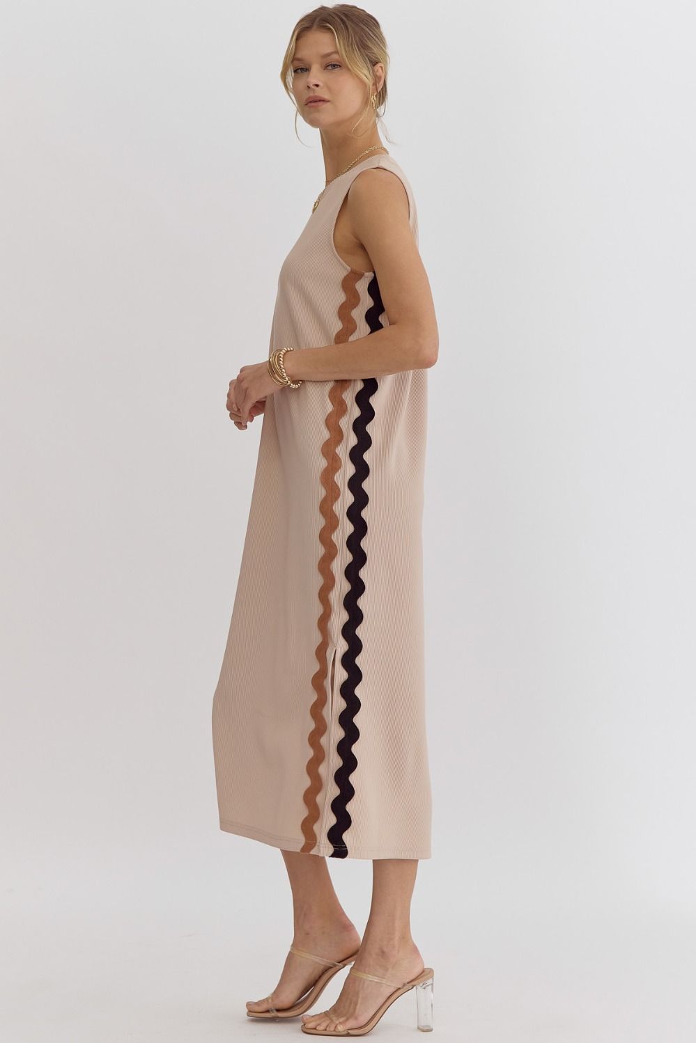 Taupe Ric Rac Detail Maxi Dress