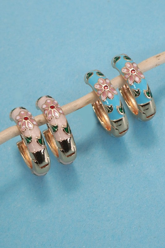 Enamel Floral Hoops