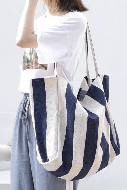 Navy Striped Tote Bag