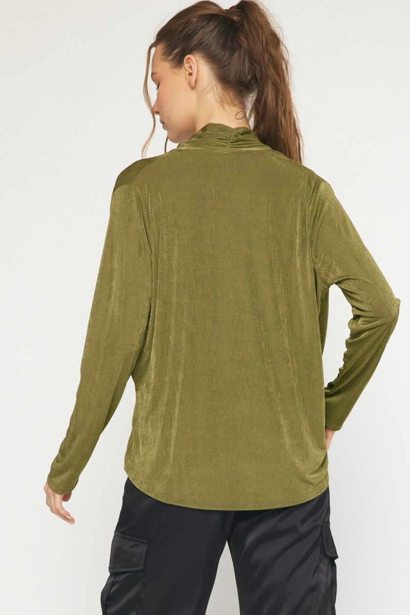 Drape Neck Olive Long Sleeve Top