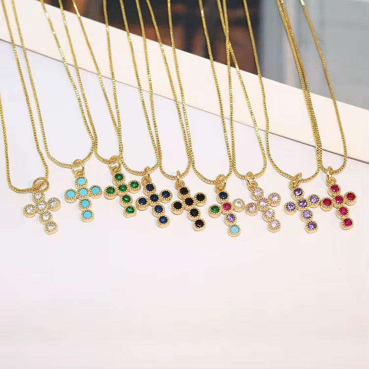 18k Mini Cubic Zirconia Cross Necklace