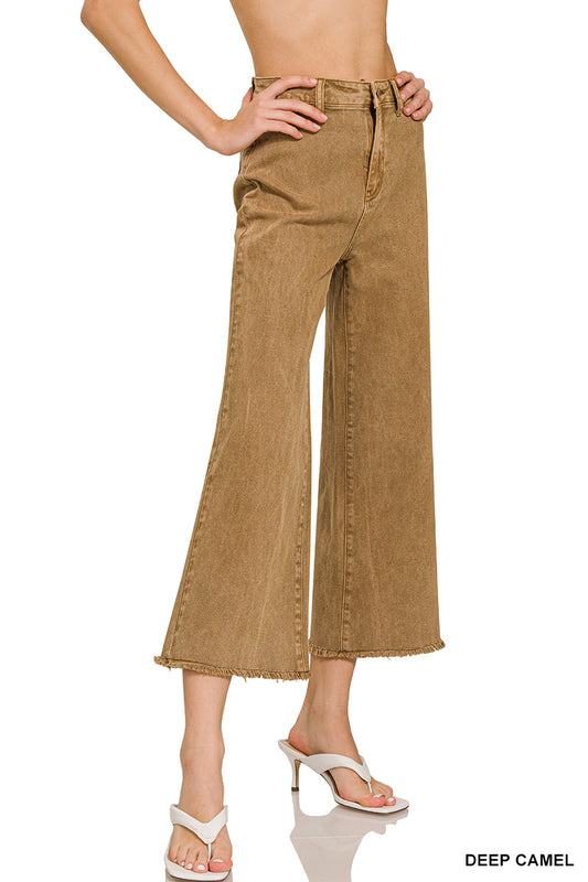 Camel Frayed Straight Pants