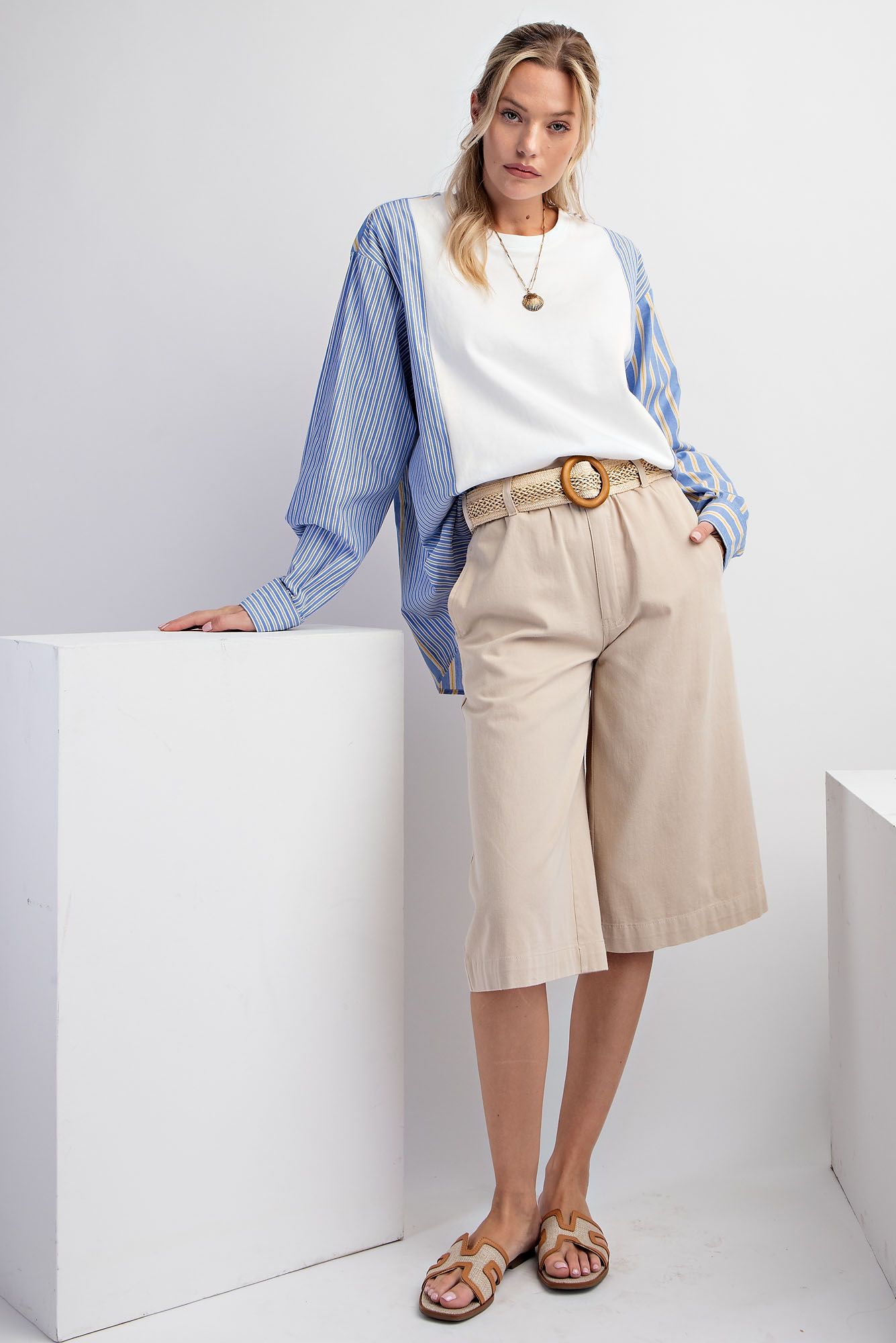 Striped Cotton Voile Mix Knit Top