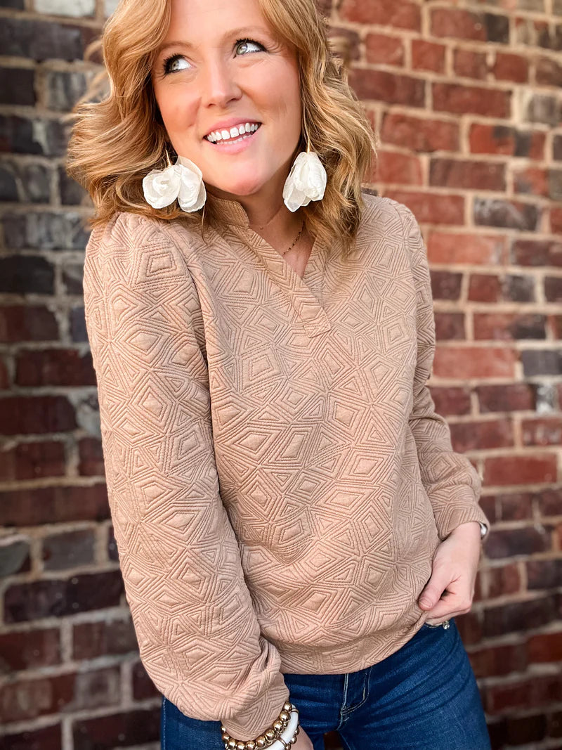 Beige Long Sleeve Textured Sweater