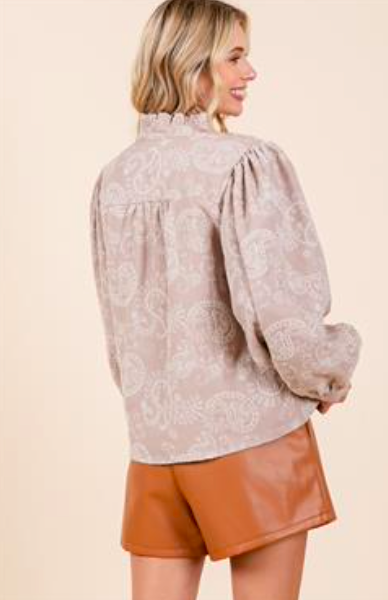 Taupe Paisley Eyelet Top